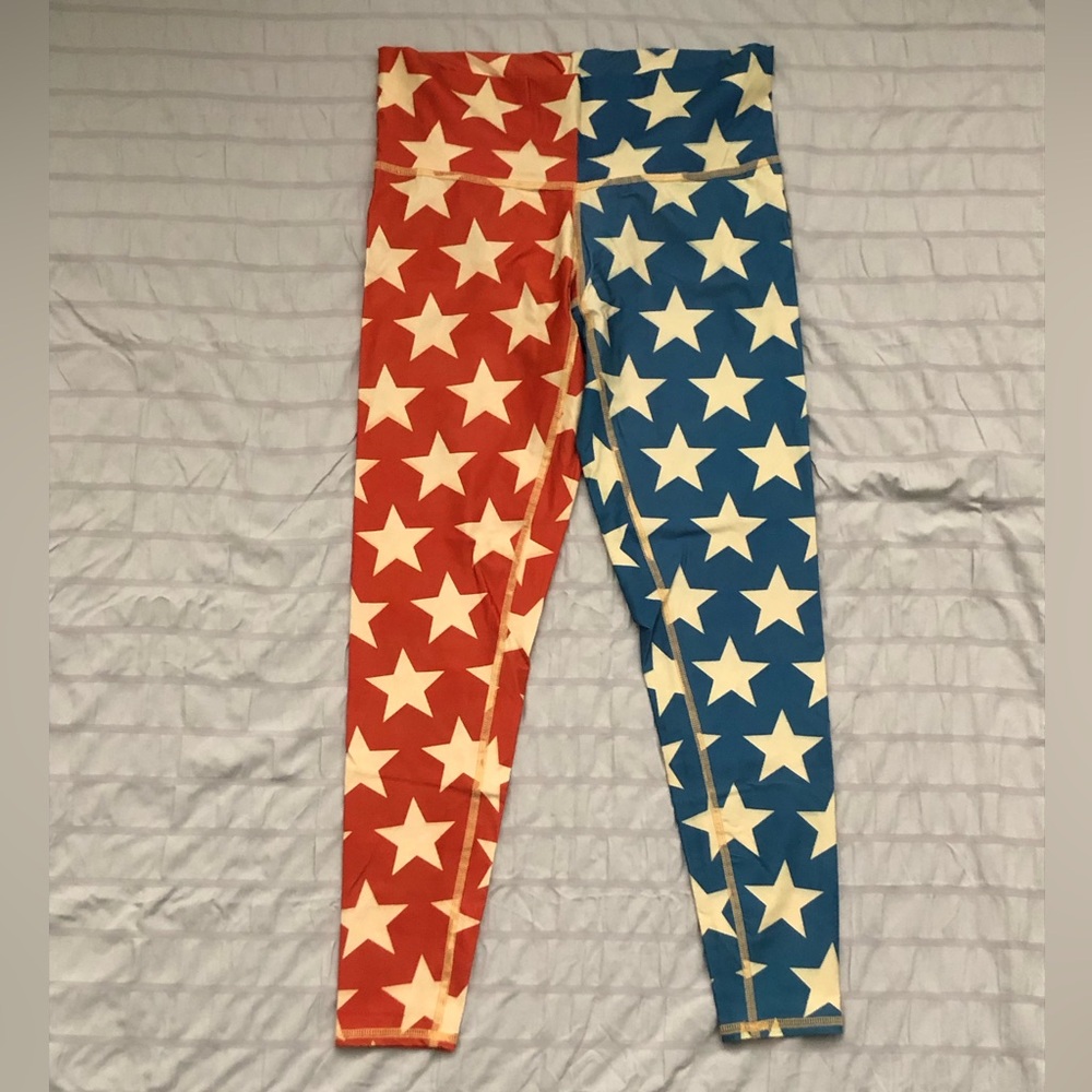 Teeki women’s legging sizeL. Made in USA. 4th of July outfit! Yoga, swim, dance.